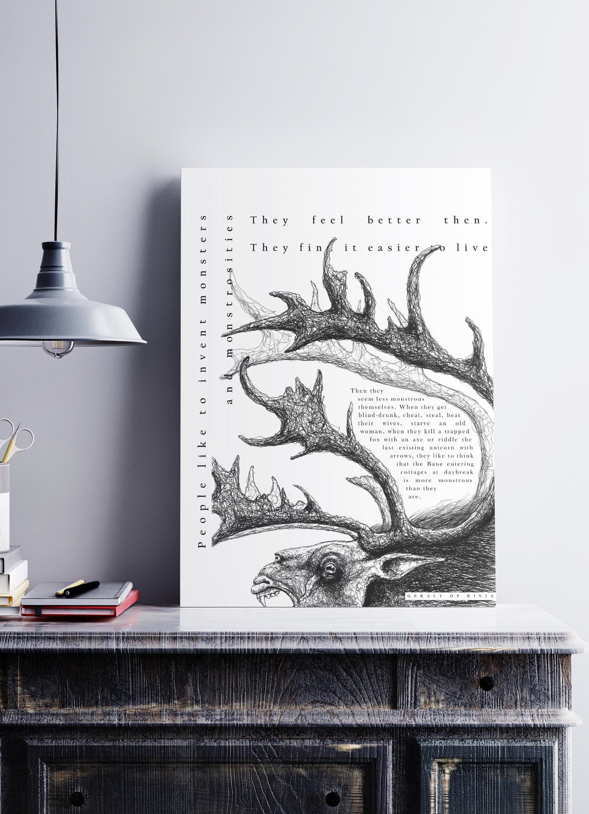 Quote Poster - Monsters - Geralt of Rivia - Fiend - Typography Minimal