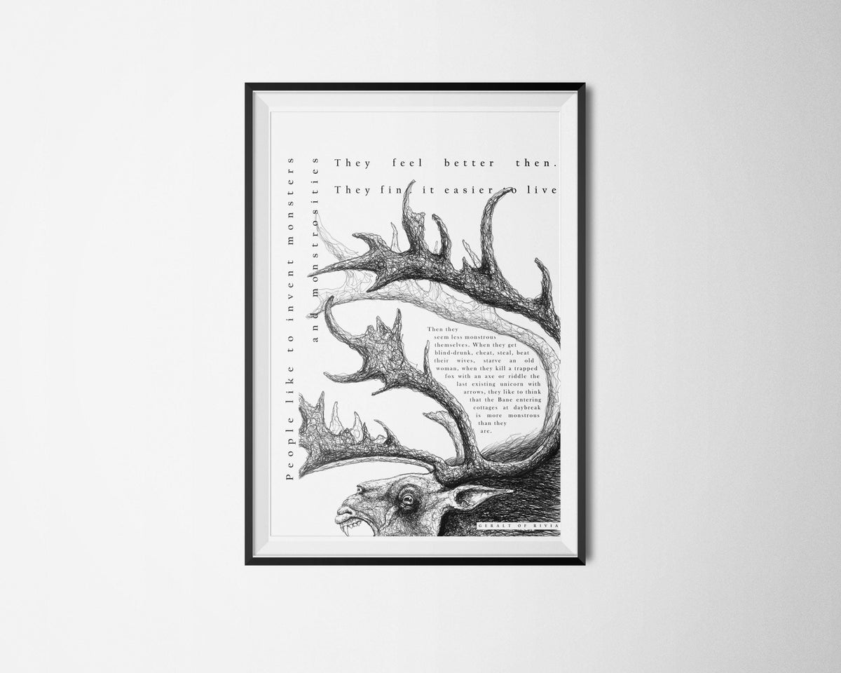 Quote Poster - Monsters - Geralt of Rivia - Fiend - Typography Minimal