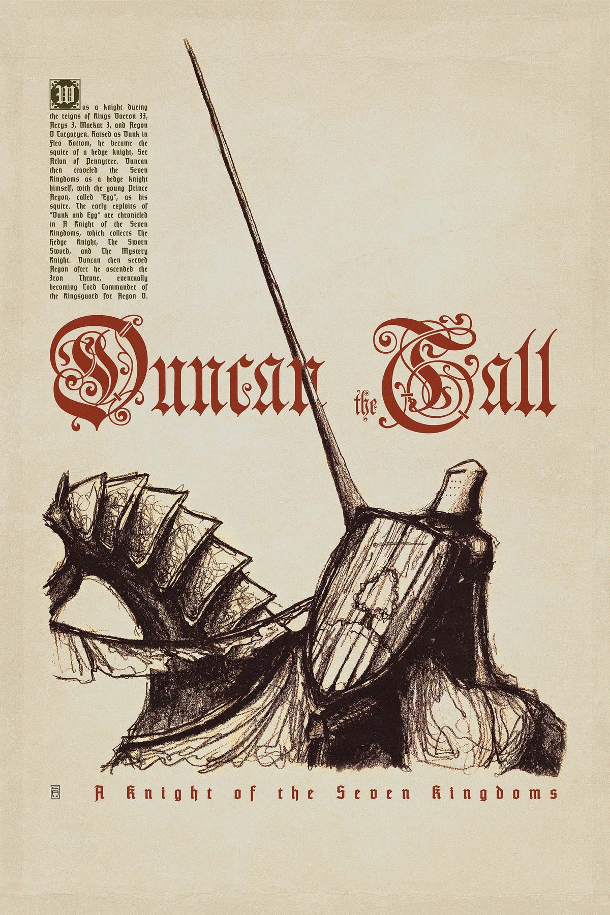Duncan the Tall - A Knight of the Seven Kingdoms - Hand Drawing Typography Medieval Poster