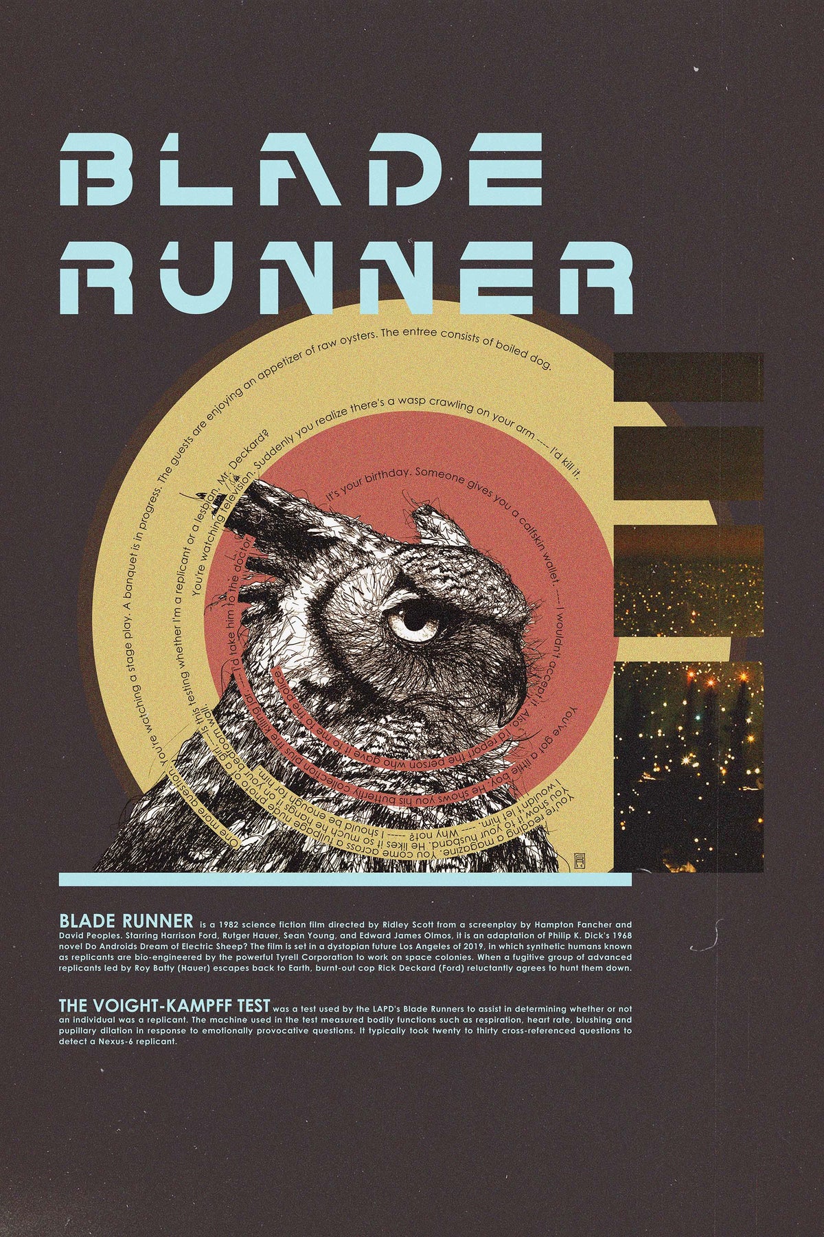 Voight-Kampff Test - Blade Runner 1982 - Owl - Hand Drawing - Altenative Poster