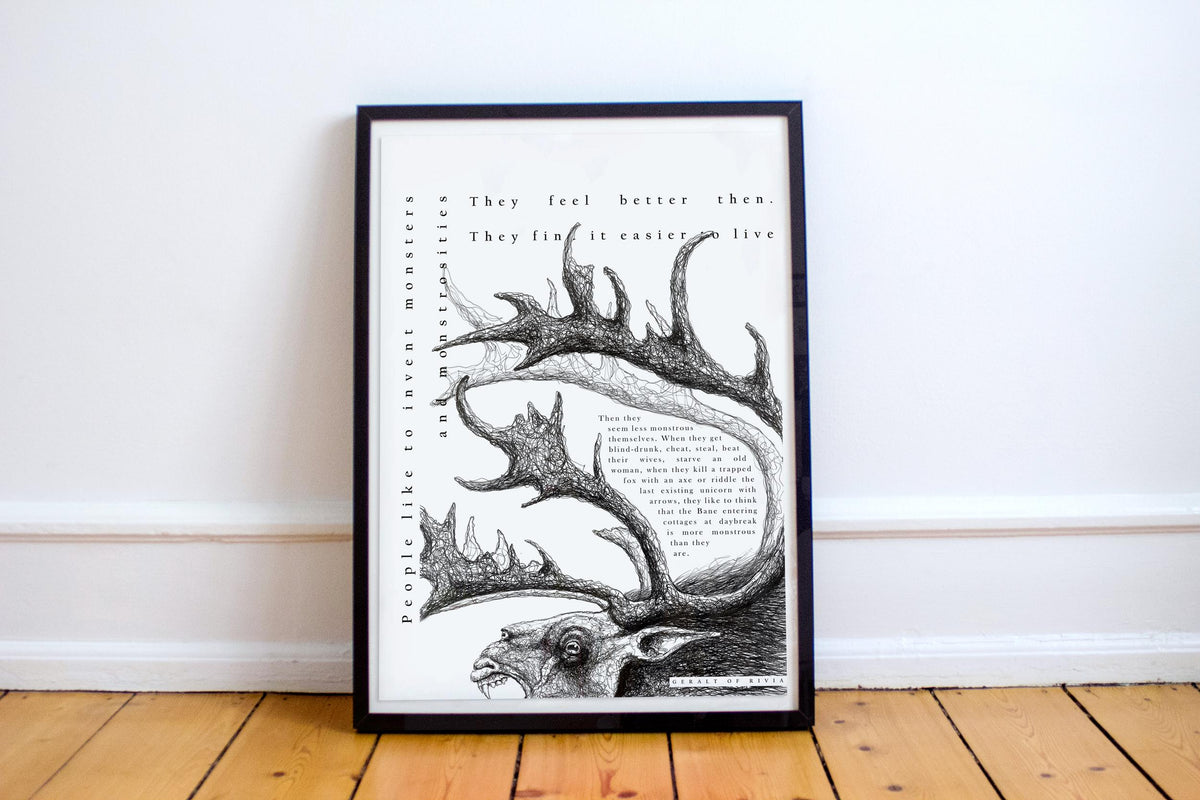 Quote Poster - Monsters - Geralt of Rivia - Fiend - Typography Minimal